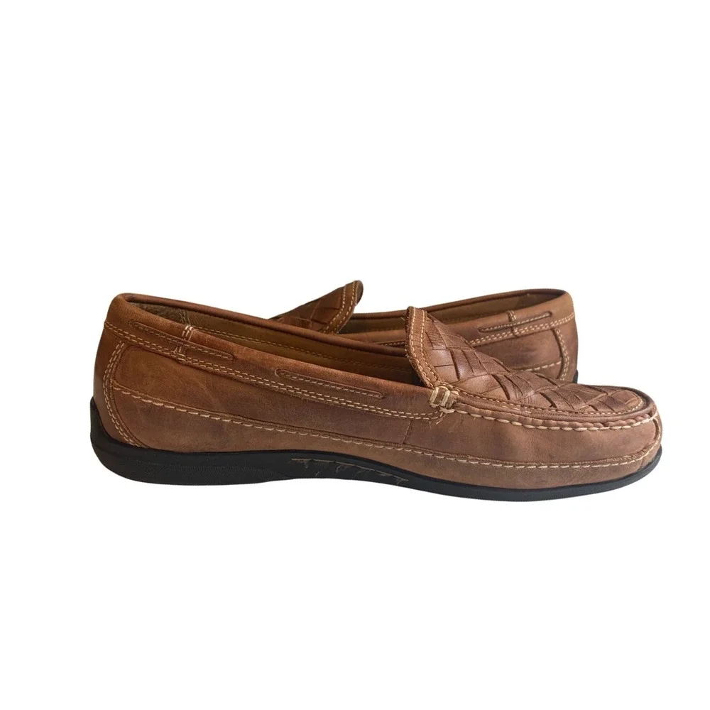 Johnston & Murphy Mens Woven Leather Loafers Brown Driving Mocs 9.5 M 25-85736